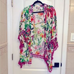Floral Kimono Beach Coverup with Tassels